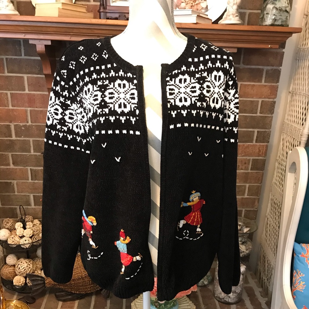 Alfred Dunner XL Cardigan IceSkaters Christmas